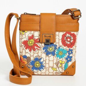 Rosetti Floral Canvas Crossbody Bag with Tan Faux Leather Trim – Boho Chic Purse